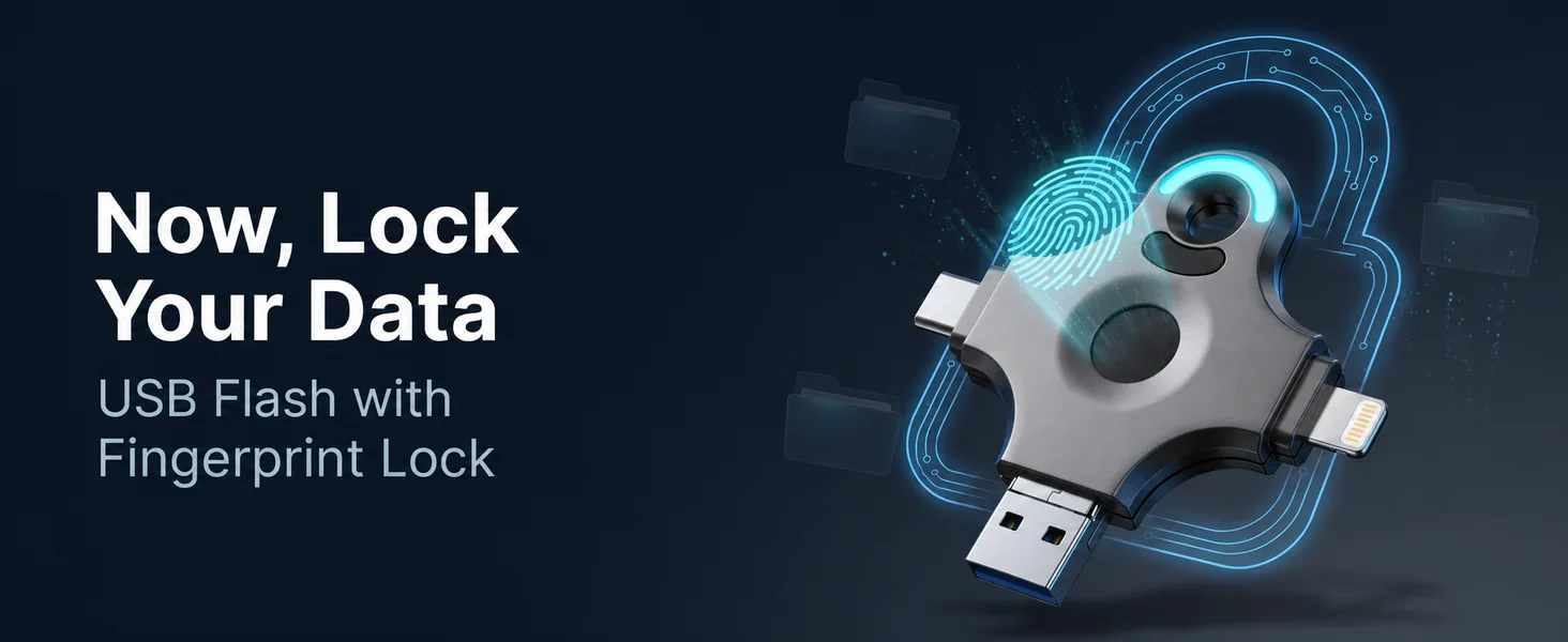 YORASTIN USB drive with fingerprint lock protecting access to stored files