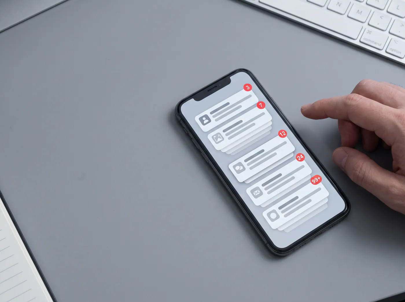 A phone reminder arriving while the user is away from the refrigerator